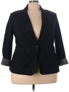 Cato Classic Black Linen Blend Blazer Striped Contrast Lining Plus Size 22W EUC